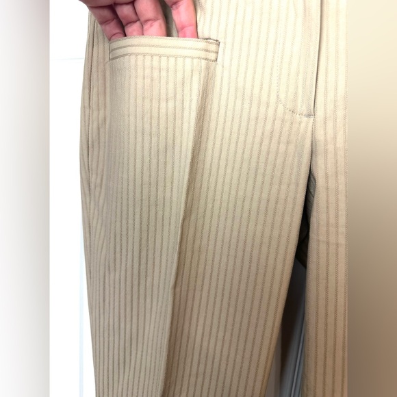 THEORY Spencer Dress Pants Trousers Odyssey Fabric Tan Khaki Beige Striped Flare - Picture 4 of 12